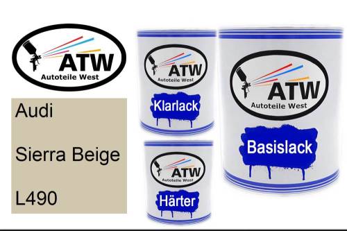 Audi, Sierra Beige, L490: 1L Lackdose + 1L Klarlack + 500ml Härter - Set, von ATW Autoteile West.